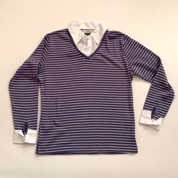 Deadstock vintage purple and white striped long sleeve shirt Small - Picture 1 of 7